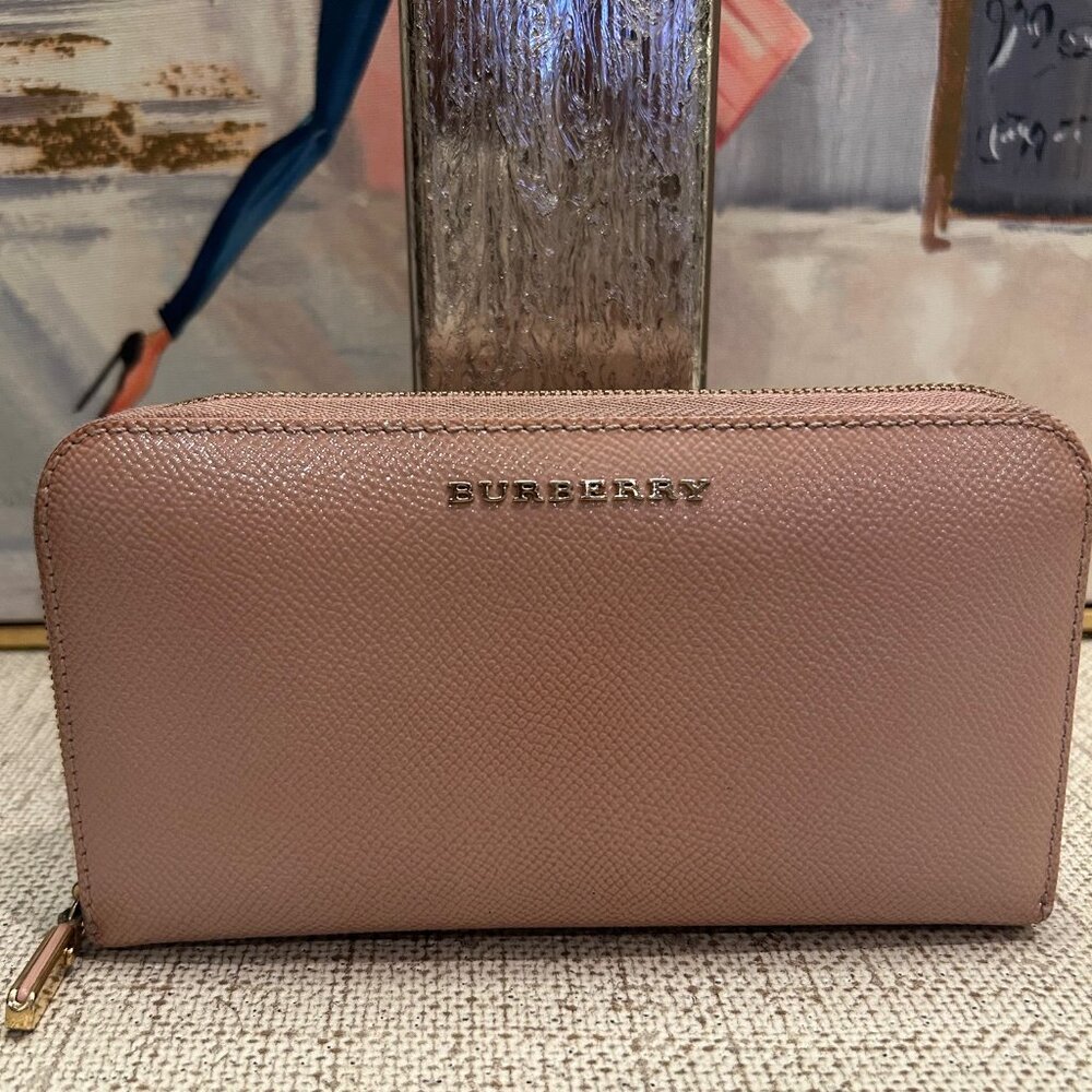 Burberry Shimmery Pink Leather Zip Around Wallet